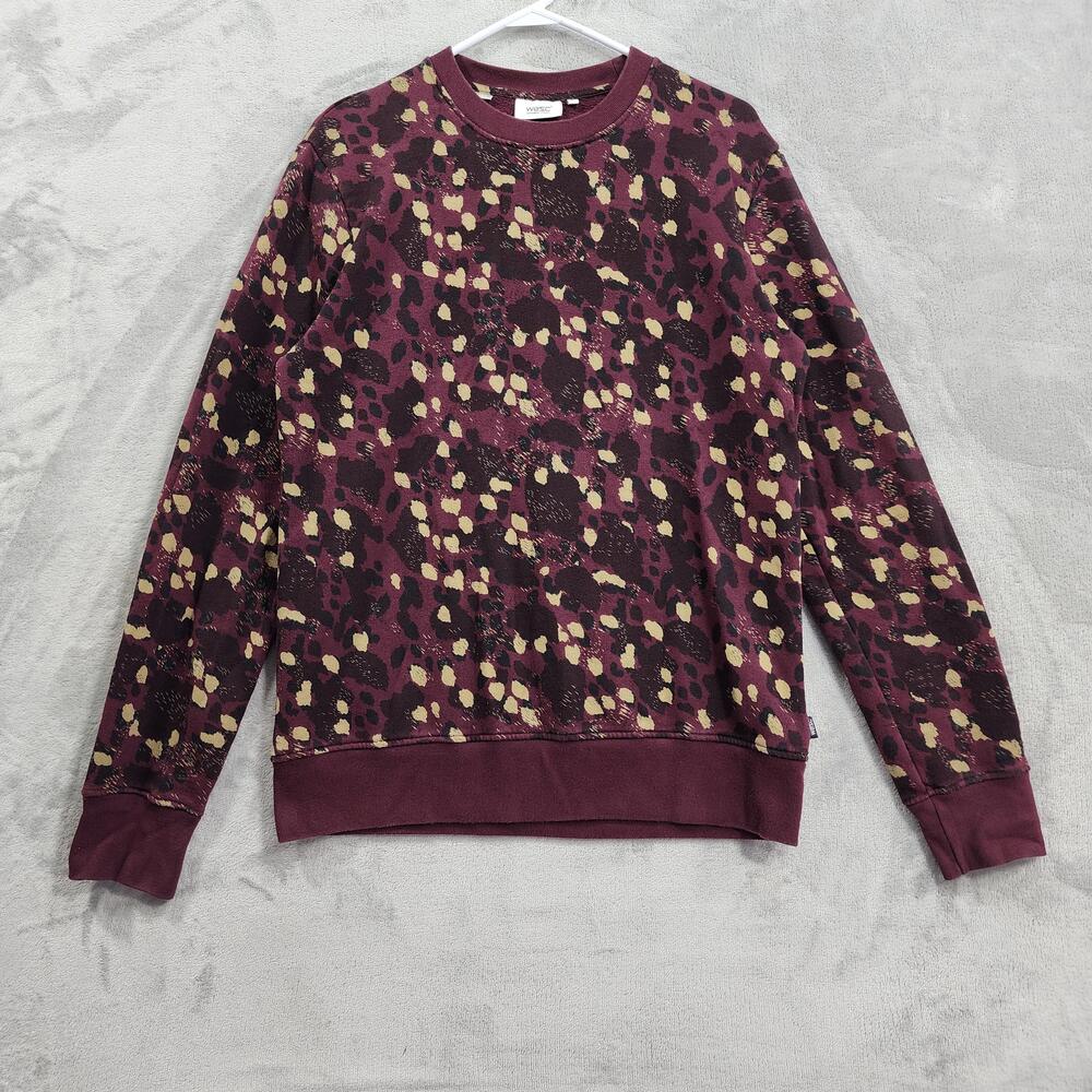 WeSC Sweatshirt Mens M Red Animal Print Leopard Crew Neck Fleece Pullover Casual